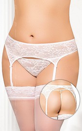 Пояс для чулок и стринги кружевные, белые, 2XL(56-58р.)
