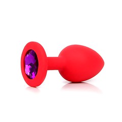 Женская анальная пробка Sexy Friend, красная, фиолетовый страз, силикон, 7,2х3см