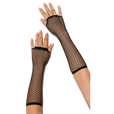 Длинные черные перчатки-митенки в сетку, OS(42-46р)