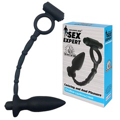 Вибропробка с виброкольцом Exclusive men™ Sex Expert, черный силикон, 12,5х3,2см