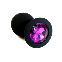 Анальная пробка Kanikule™ черный силикон с фиолетовым стразом, 8х3,3см/42г