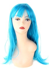 Карнавальный парик на резинке, длинные голубые волосы с челкой, 63см