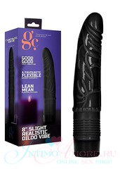 Мягкий и гибкий вибратор 8' slight realistic dildo с венками, черный, 19,5х3-3,8см