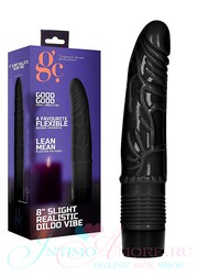 Мягкий и гибкий вибратор 8' slight realistic dildo с венками, черный, 19,5х3-3,8см