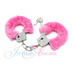 Металлические наручники Crystal Handcuffs с мехом и стразами, розовые