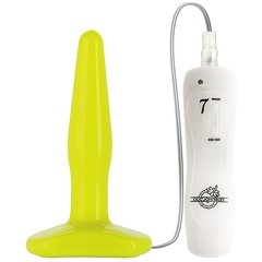 Анальная вибропробка Glo but plug slim, 7 реж, желтая, 11,7х2,3см