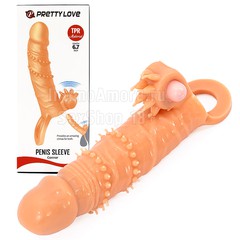 Удлиняющая вибронасадка Pretty Love Penis Sleeve Connor, +3,5см, с петлей, 16х4см