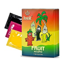 Презервативы Amor® Fruit в смазке (розовый, черный, желтый) 53мм, 1уп/3шт