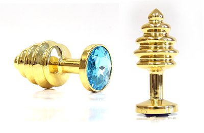 Анальная пробка Notabu BDSM Small Gold, голубой кристалл, 7,5х3см/136г