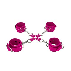 Бондаж для hogtie Ouch! Leather Cuffs (наручники, оковы, X-фиксатор), розовый