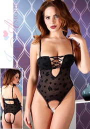 Открытое боди Cotelli Collection с бархатным узором, черное M(46-48р.)
