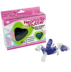 Синяя клиторально-вагинальная вибро-бабочка Hearts of Flutter, 16 функций, 9,8х9см