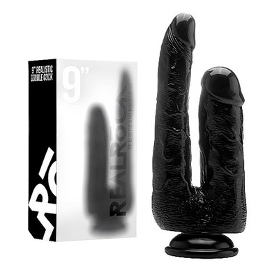 Фаллос Double cock 9' Realistic & Rocksolid, черный на присоске, 15х4/19,5х3,5см