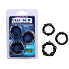 Набор из трех эрекционных колец с шариками Stay Hard Beaded Cockrings, черные