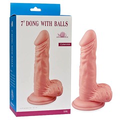 Реалистичный фаллоимитатор Dong With Balls на присоске, телесный, 15,8х3,8см
