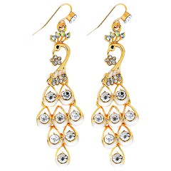 Серьги "Жар-птица" с кристаллами Swarovski под золото, 7х2см