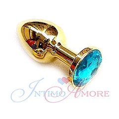 Анальная пробка с кристаллом Small Gold Water Blue