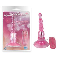 Анальная вибро-втулка Crystal sucker на присоске, розовая, 15,4х3,5см