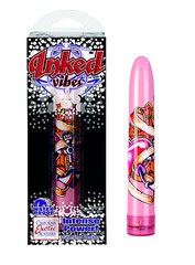 Розовый вибратор с цветной татуировкой Inked vibes™ Superslims, 15х3см