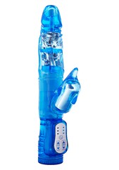 Голубой хай-тек ротатор TwinTurbo Dolphin, силикон, 3 режима вибрации, 3 режима ротации, 26х2-4см