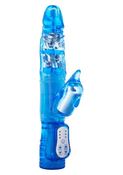 Голубой хай-тек ротатор TwinTurbo Dolphin, силикон, 3 режима вибрации, 3 режима ротации, 26х2-4см