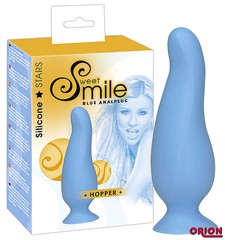 Анальная пробка Sweet Smile® Hopper Plug на присоске, голубой силикон, 10х1,5-3см