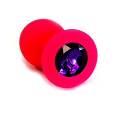 Анальная пробка Kanikule™ розовый силикон с фиолетовым стразом, 8х3,3см/42г