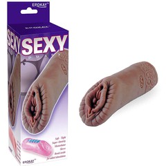Мастурбатор Erokay™ Sexy Pussy с шариками, сквозной тоннель, шоколадный, 16,2х5,2см