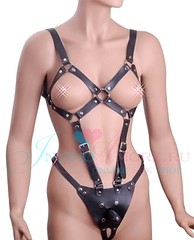 Боди Harness со штырьком для страпона (аналог Vac-U-Lock), нат/кожа, черное, 44-50р