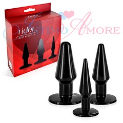 Набор из трех анальных пробок rider butt plug set, черные 13,5х2,9/4/4,8см