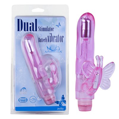 Розовый G-вибратор Dual Stimulator Batterfly с вибробабочкой, 18х2.7-3,5см