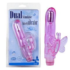 Розовый G-вибратор Dual Stimulator Batterfly с вибробабочкой, 18х2.7-3,5см