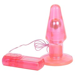 Анальная вибропробка Clear Plug на присоске, розовая, 14х4,8см