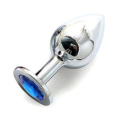 Анальная пробка Notabu BDSM, металл, голубой страз, 9,3х3,8см/320г