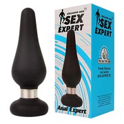 Анальная пробка Exclusive men™ Sex Expert, с мет. кольцом, черный силикон, 11,5х3,6см