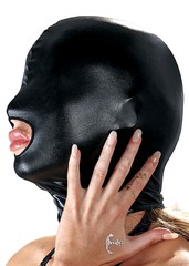 Черная маска на голову Bad Kitty wetlook с прорезью для рта