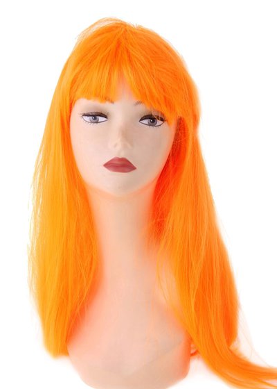 Парик из длинных оранжевых волос с челкой