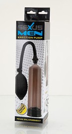 Помпа "Sexus men erection" c большой грушей, 3 кольцами в комплекте, черная, 20х5,5см