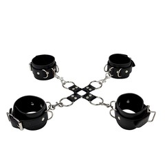 Бондаж для hogtie Ouch! Leather Cuffs (наручники, оковы, X-фиксатор), черный