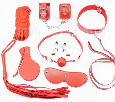 Красный БДСМ набор из 8 предметов, экокожа