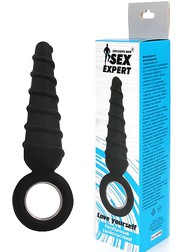Анальная пробка Exclusive men™ Sex Expert, кольцом, черный силикон, 18/12х3,5см