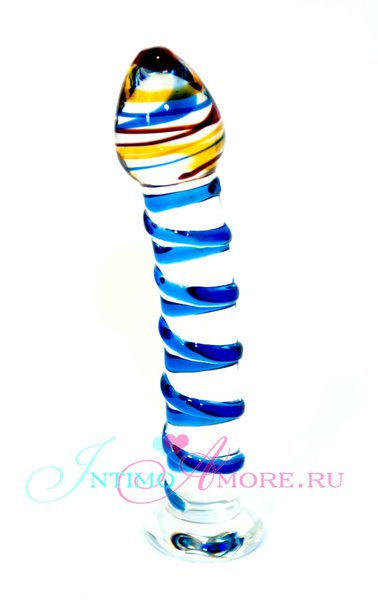 Стеклянный фаллоимитатор с голубой ленточкой Sexus Glass 16,5см