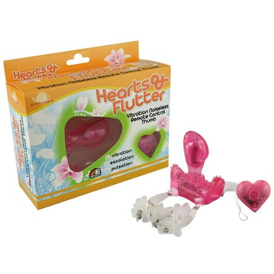 Розовый клиторально-вагинальный вибро-стимулятор Hearts of Flutter, 16 функций, 9,6х10см