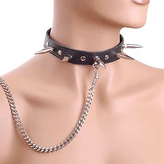 Ошейник с шипами и цепью Sitabella® BDSM, натуральная кожа, черный