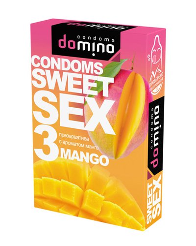 Оральные презервативы для минета Domino Sweet Sex Mango, 1уп/3шт, годен до 08.25г