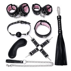 Черный комплект Notabu BDSM, иск/кожа, розовый иск/мех