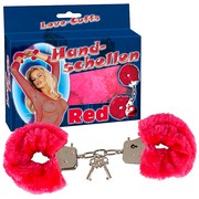 Металлические наручники Hand-schellen Love-cuffs с мехом, красные