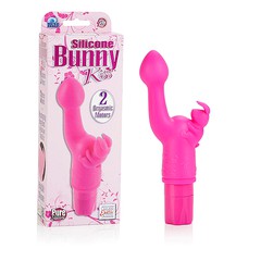 Массажер для клитора и G-точки Silicone Bunny Kiss™, 2 мотора, 3 режима, розовый силикон, 18х3см