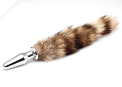 Серебристая анальная пробка Notabu BDSM с хвостом, мех, металл, 10х3,2см/320г
