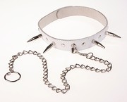 Ошейник с шипами и цепью Sitabella® BDSM, натуральная кожа, белый